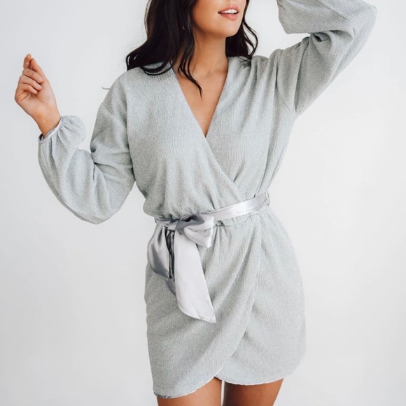 NWT silver, long sleeve wrap dress from Baltic Born - Picture 5 of 5